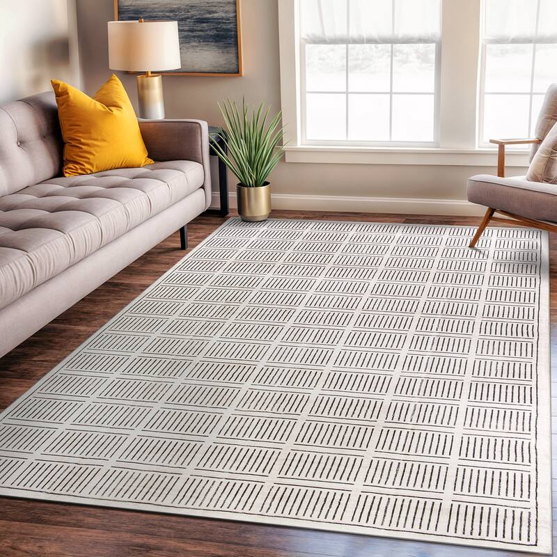 World Rug Gallery Bohemian Stripe Lines Washable Non Slip Area Rug