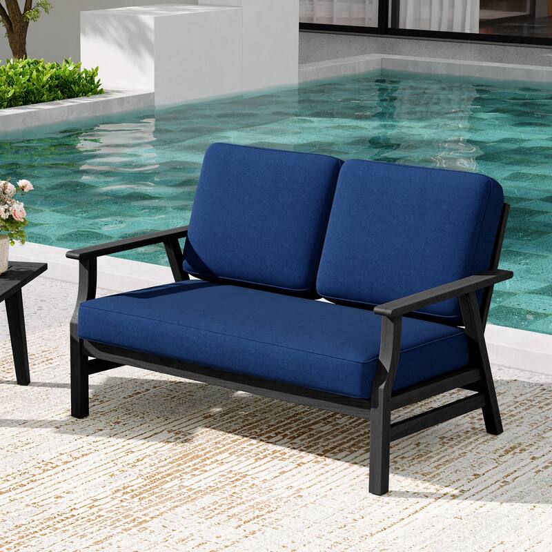 Teak Frame Outdoor Loveseat Daybed with Water-Resistant Cushions.