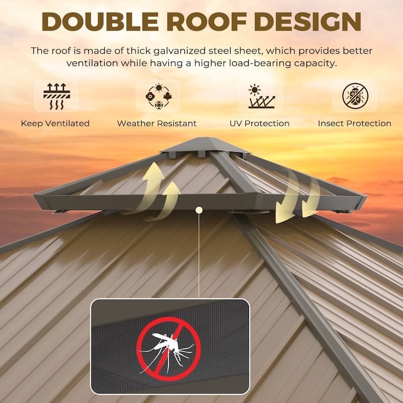Outdoor Hardtop Gazebo with Galvanized Steel Double Roof & Aluminum Frame, Outdoor pergola with Premium Curtains and Nettings