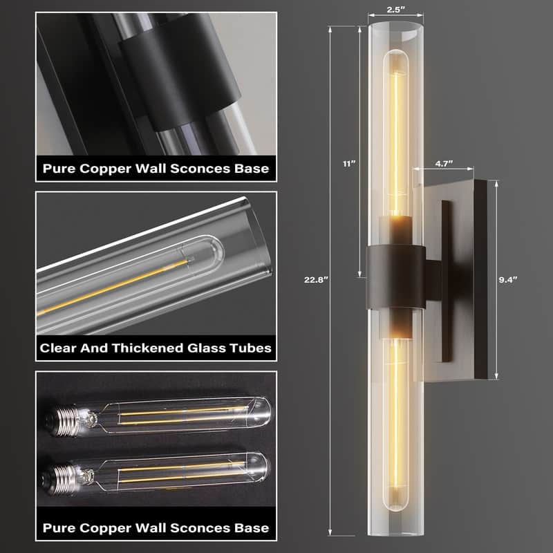 KAYLA Modern Glass Wall Sconces, Indoor Wall Lighting Wall Light Fixtures, Vanity Light with Glass Shade(2-Sets)