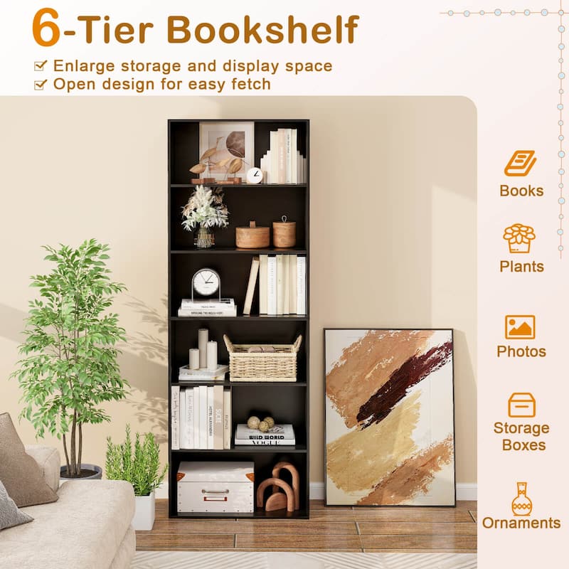 Costway 70" Tall 6-Tier Bookcase with 6 Open Shelves Anti-Toppling - See Details