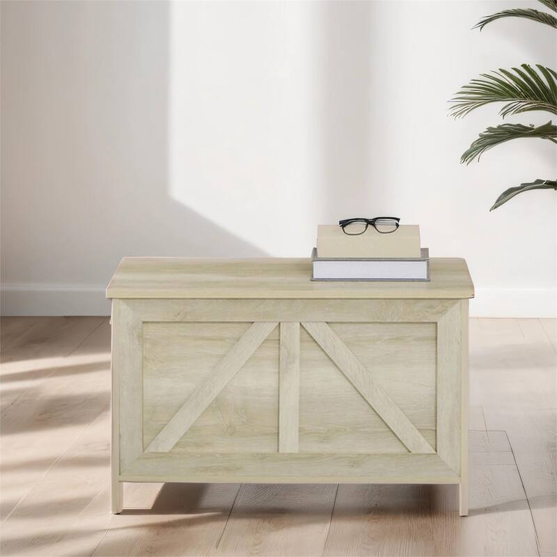 30" Farmhouse Storage Chest, Lift Top Box Organizer with Safety Hinge - White