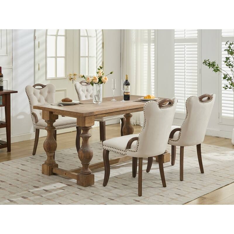Velvet Dining Chairs with Tufted Trim & Copper Nail Accents - Set of 2
