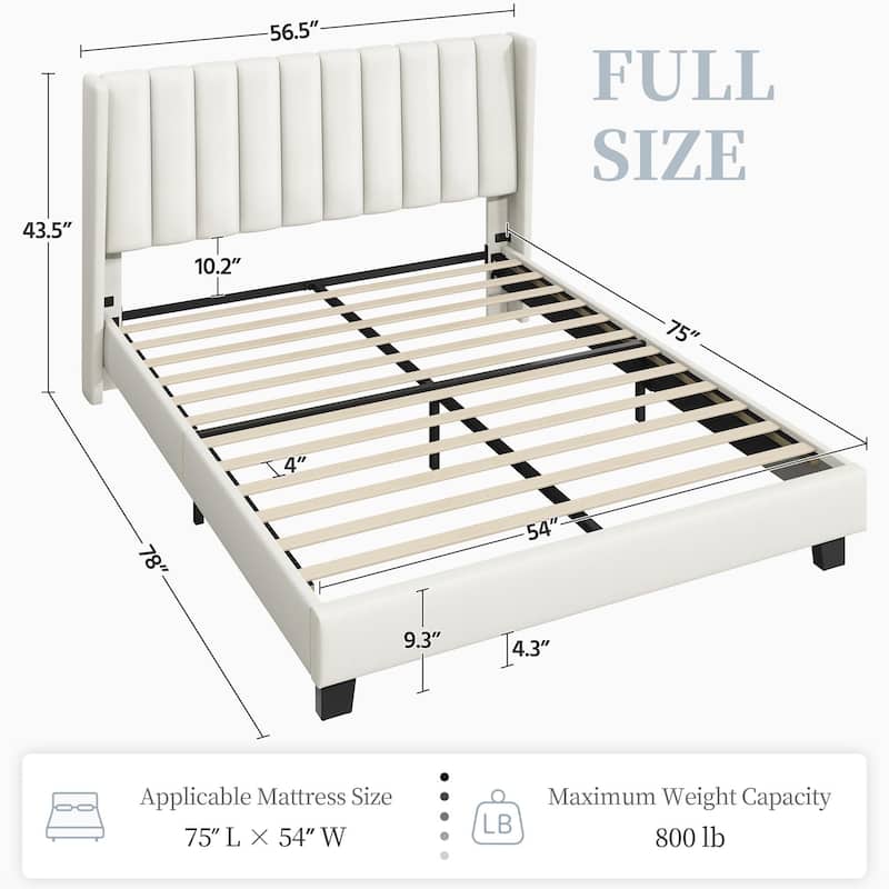 Full Bed Frame Upholstered Platform Bed with Fabric Headboard, Wing Edge/Wooden Slats Support/No Box Spring Needed