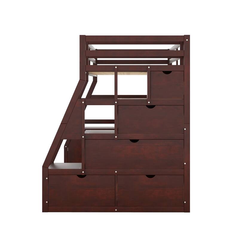 Twin Size Loft Bed with 7 Drawers 2 Shelves and Desk Espresso