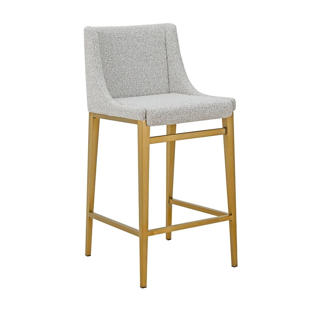 Cid Kinn Counter Stool Chair Set of 2, Light Gray Polyester, Brass Steel