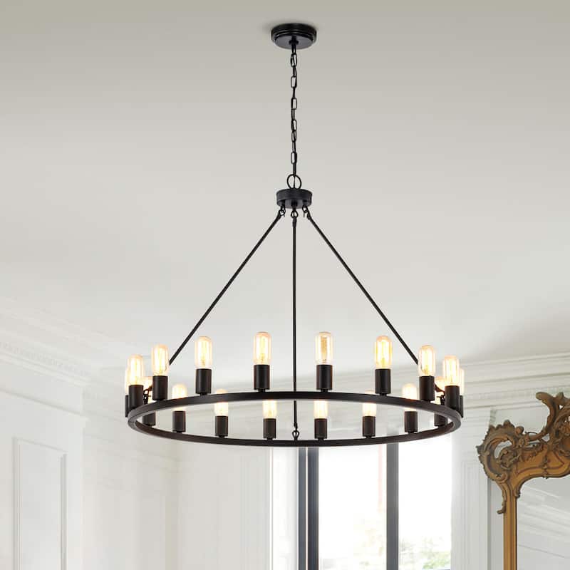 Eva 18-light Antique Black Metal Round Chandelier