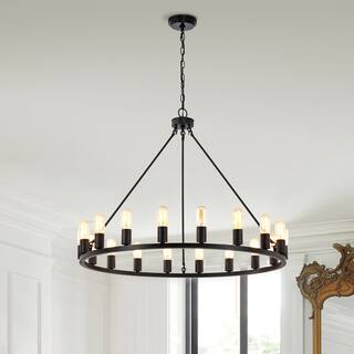 Eva 18-light Antique Black Metal Round Chandelier