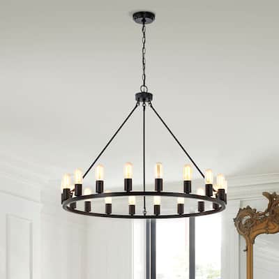 Eva 18-light Antique Black Metal Round Chandelier