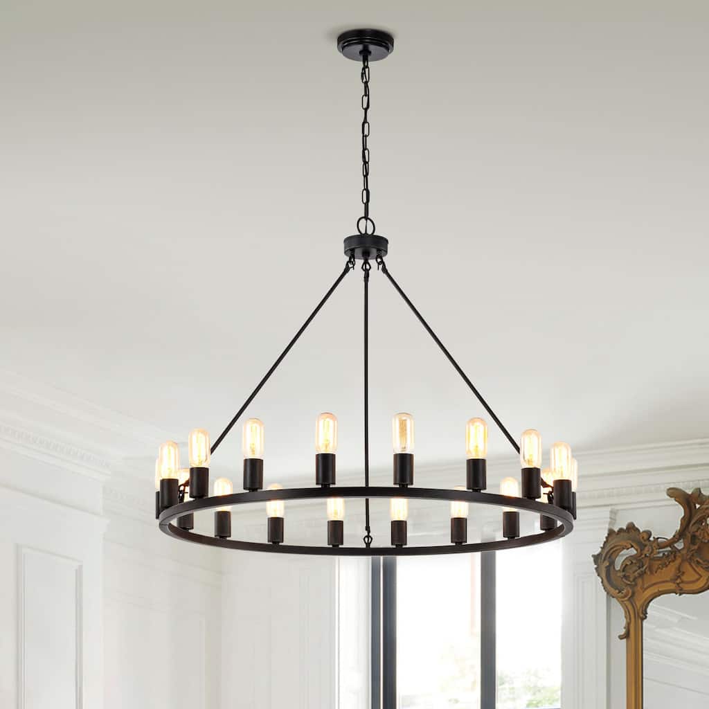 Eva 18-light Antique Black Metal Round Chandelier