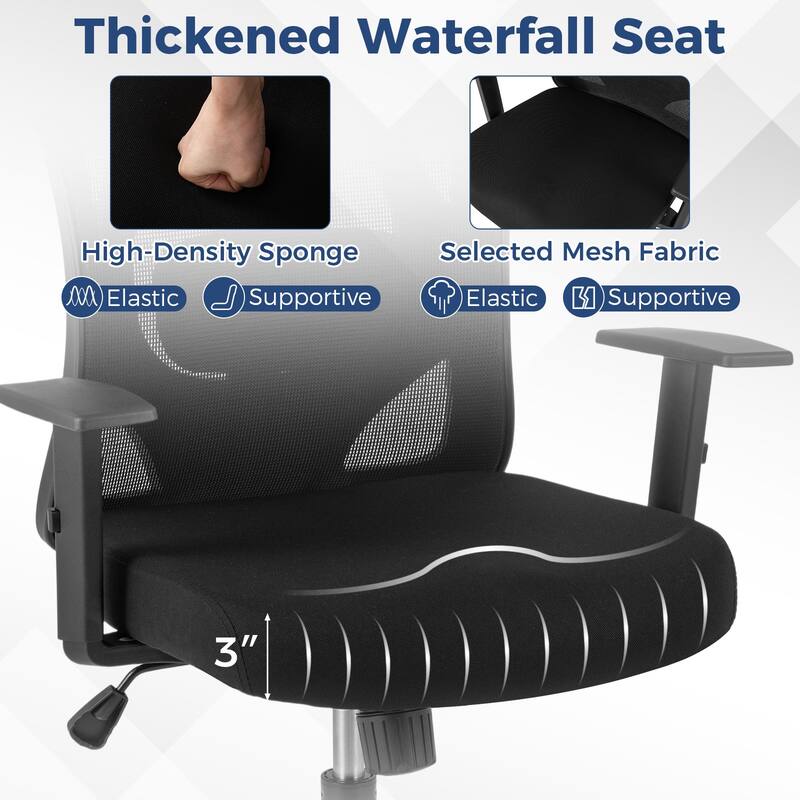 Ergonomic Mesh Office Chair with Adjustable Headrest Lumbar Support and Reclining Back Black Swivel Computer Desk Chair