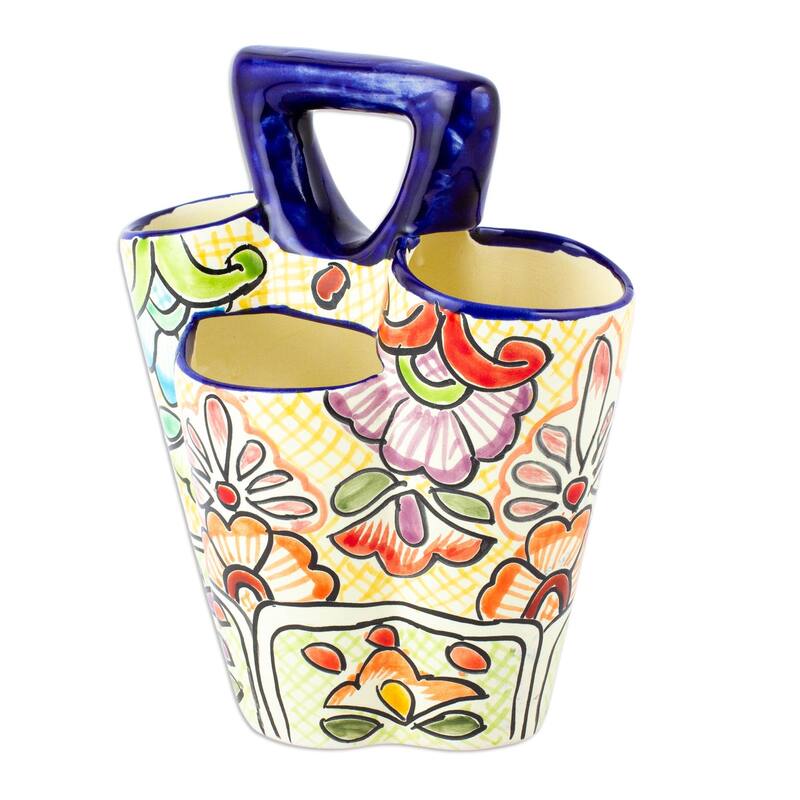 Novica Handmade Sunny Colonial Cutlery Ceramic Silverware Server