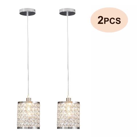 2 Pack Chrome Adjustable Crystal Ceiling Glam Pendant Light - 7.3"