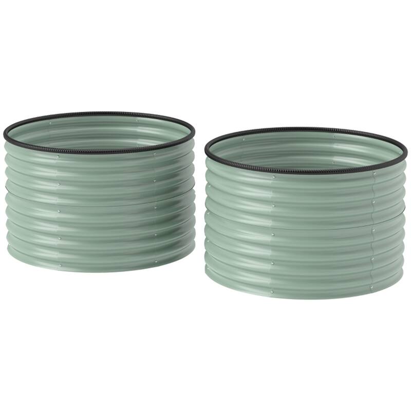 Set of 2 Galvanized Steel Raised Garden Beds Planters for Flowers Herbs Vegetables - Light Green