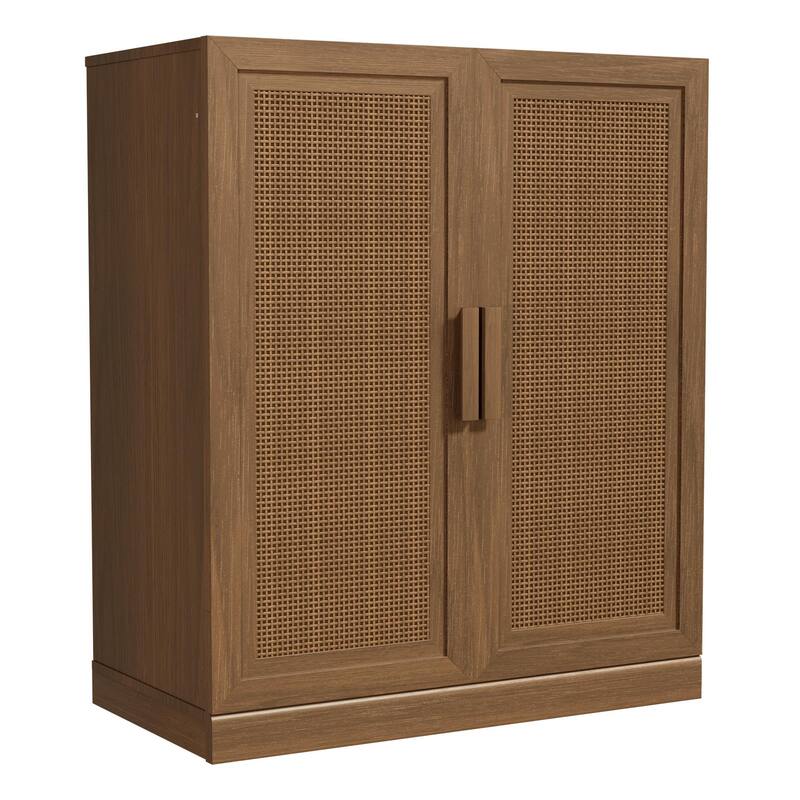 36"H Classic Storage Cabinet with Adjustable Shelves with Rattan Doors