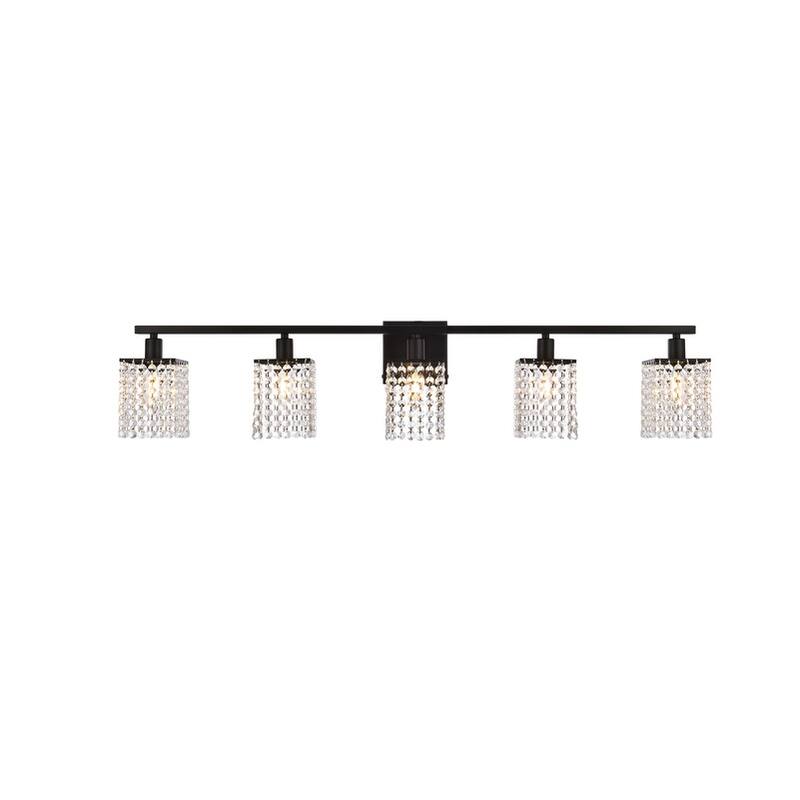 Phoenix 5 Light Bath Sconce with Clear Crystals - Black