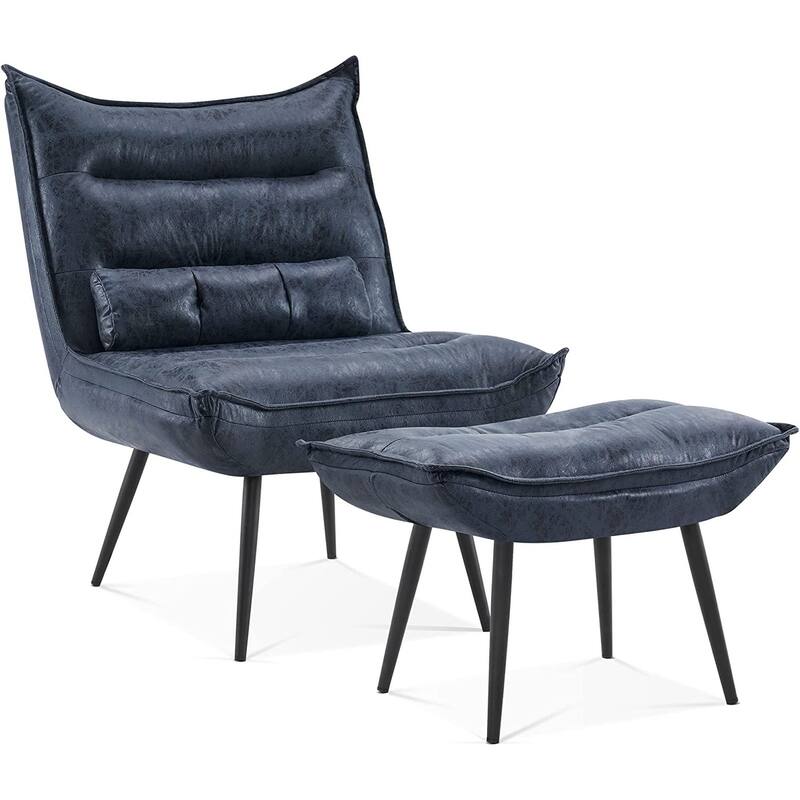 MCombo Modern Chair with Ottoman, Bronzing Fabric Upholstered Leisure Chairs
