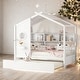 preview thumbnail 9 of 18, Wooden Twin Size House Bed with Trundle, Modern Design for Kids with Storage Shelf, Gray White