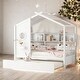preview thumbnail 1 of 10, Wooden Twin Size House Bed with Trundle, Modern Design for Kids with Storage Shelf White