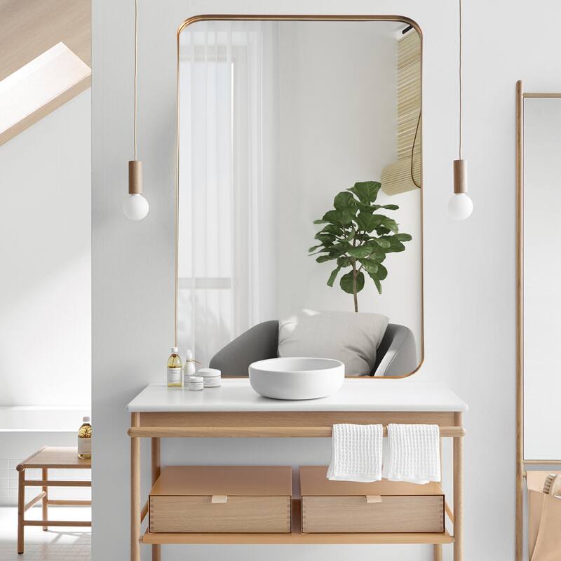 Modern Deep Rectangle Round Corner Wall Mirrors for Bathroom Mirror