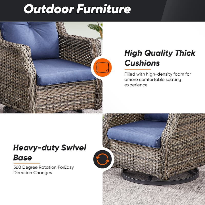 Outdoor Wicker Swivel Rocking Chairs with Coffee Table - Grey