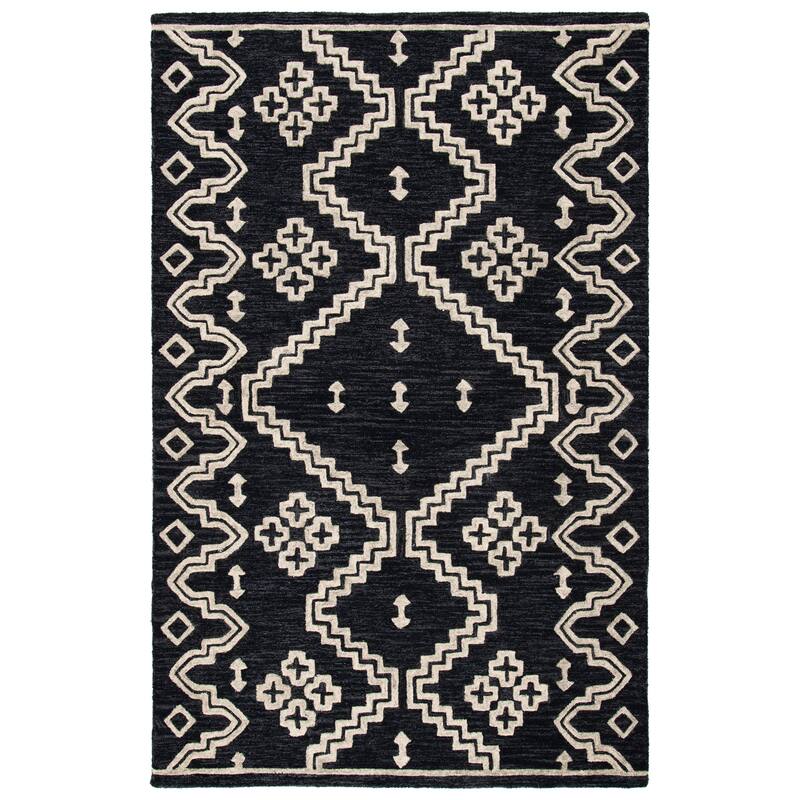 SAFAVIEH Handmade Abstract Ruveyda Modern Wool Rug - 6' Square - Black/Ivory