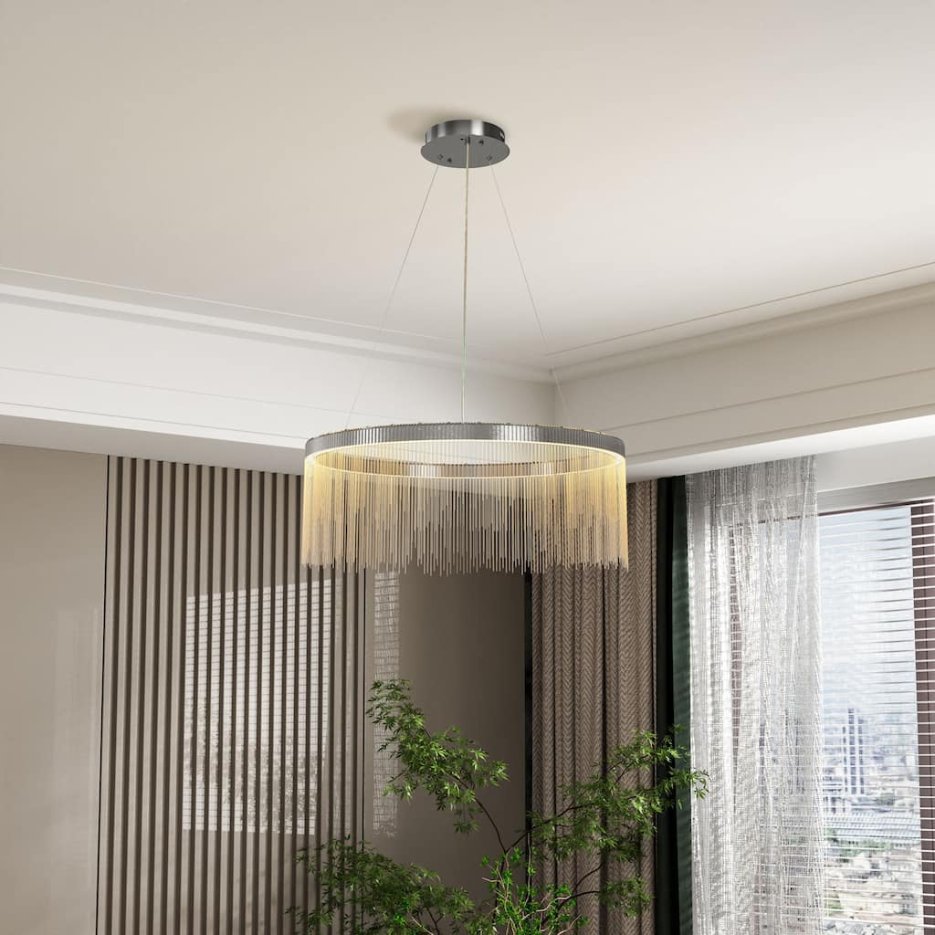 Modern Aluminum Tassel Linear Chandelier for Dining Room