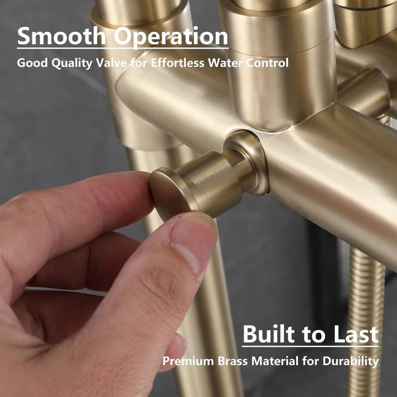 2-Handle 2-Hole Freestanding Tub Faucet with Hand Shower in Black/Gold