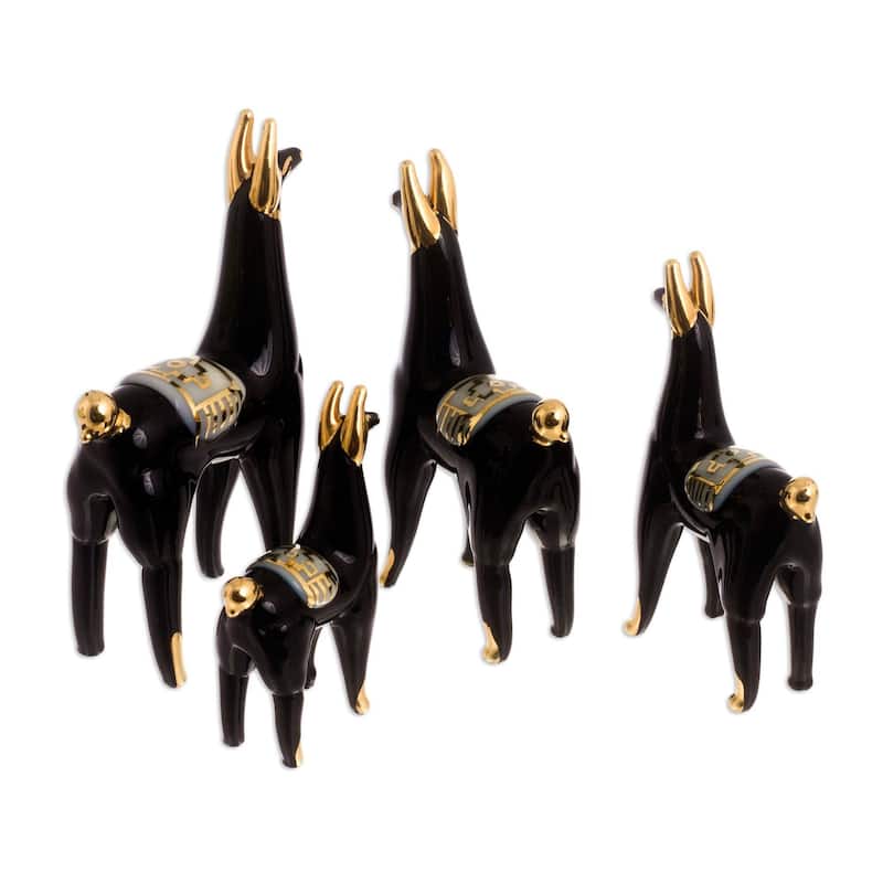 Handmade Black Llamas Of The Andes Glass Figurines (Set Of 4) Peru - 3.7" H x 1.2" W x 1.8" D