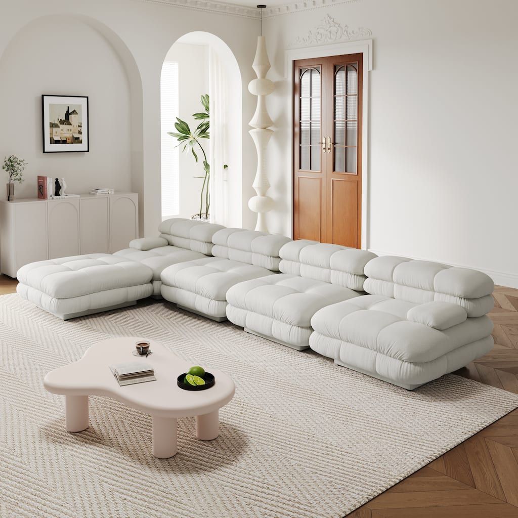 146'' L-shape Teddy Velvet Fabric 5-pieces Upholstered Sectional Sofa