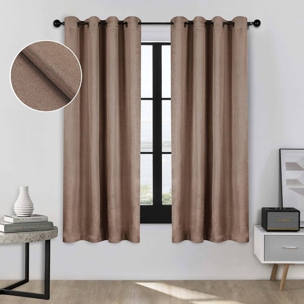 slide 2 of 170, Superior Linen Washable Room Darkening Curtains, Set of 2 Panels 52" x 63" - Acorn