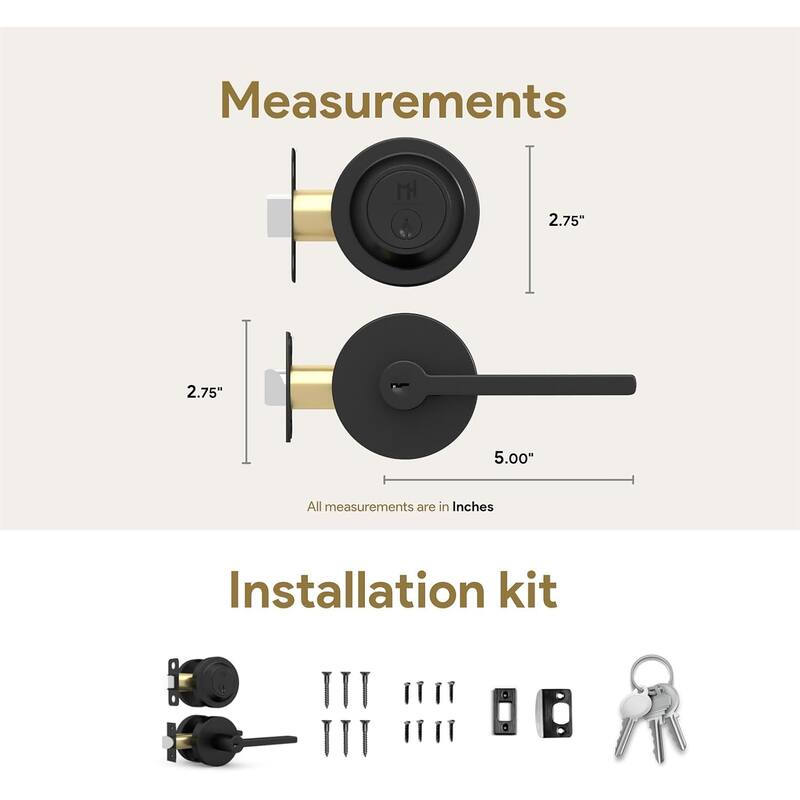 Mega Handles RALPH Round Entry Door Lever & Round Single Cylinder Deadbolt Lock Combo | Reversible | Heavy Duty | Modern Design