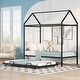 preview thumbnail 1 of 7, Black Metal House Bed with Trundle for Kids
