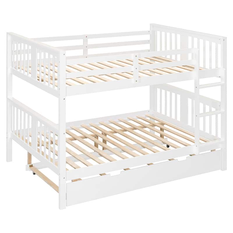 Solid Full Size Bunk Bed with Trundle, Ladder, and Safety Guardrails