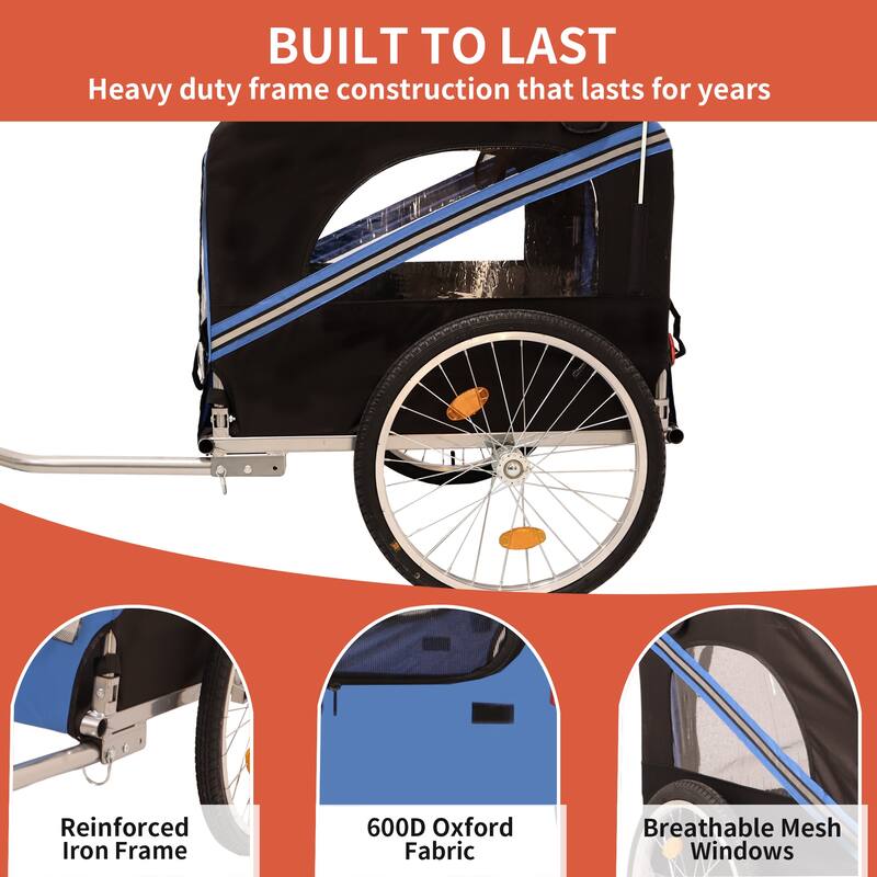 Durable Dog Bike Trailer with 20-Inch Wheels, Zippered Mesh Doors, and 88lb Capacity