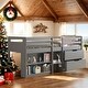 preview thumbnail 1 of 9, Wooden Twin Size Loft Bed with Built-in Drawers and Built-in Bookshelf and Chest For Home Grey