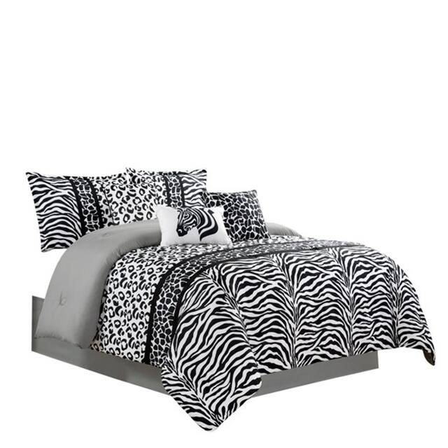 Shatex Luxury 7 Piece Bedding Comforter Set Zebra Pattern, White/Black