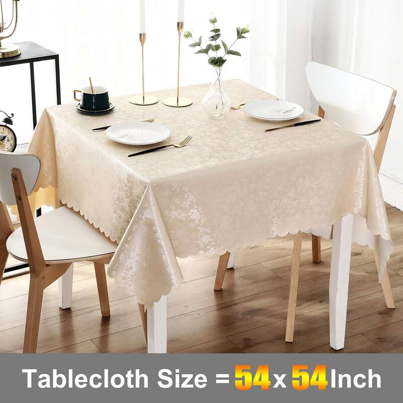 Square Table Cloth,Waterproof Heavy Duty Vinyl Tablecloths,54"L x 54"W - Beige