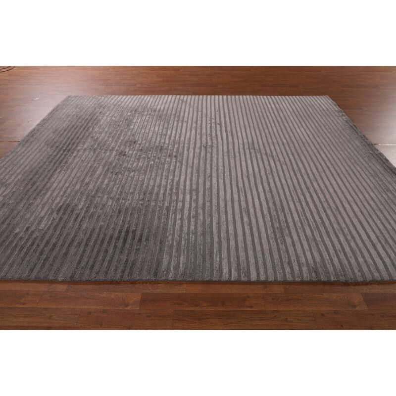All-Over Striped Nepalese Oriental Area Rug Handmade Wool Carpet - 8'1" x 9'8"