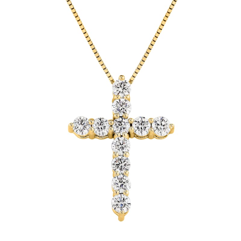Auriya 14k Gold Round Diamond Cross Necklace 2CTW (H-I, I1-I2) - Yellow