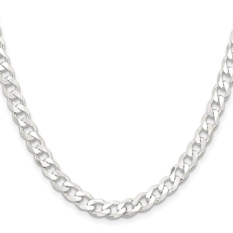 Curata 925 Sterling Silver 7mm Curb Chain Necklace for Men
