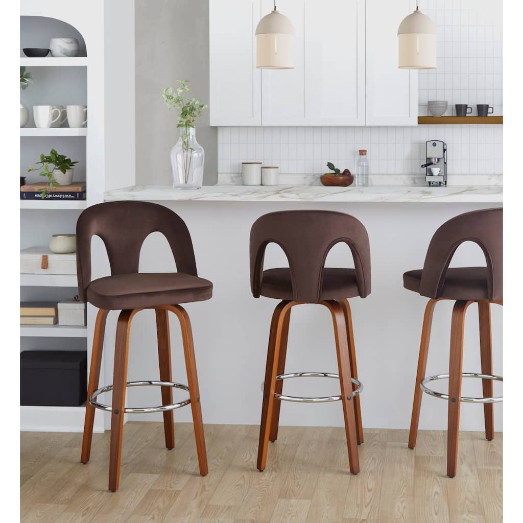 Carson Carrington Ashton Upholstered 30" Bar Stool with Walnut Bent Wood Legs & Round Footrest (Set of 2)