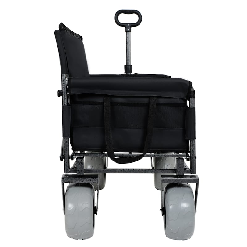 Folding Wagon with Bench Seat & 500 lbs Capacity-3-in-1 Collapsible Utility Cart with All-Terrain Beach Tires for Camping