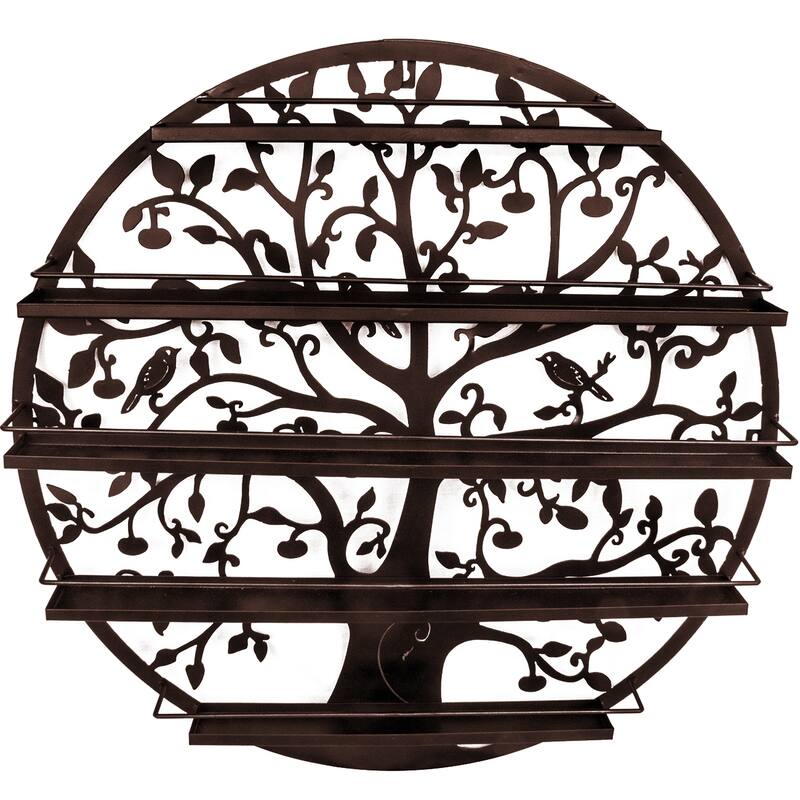 Sorbus Wall Mounted 5 Tier Nail Polish Rack Holder, Tree Silhouette Black Round Metal Salon Wall Art Display - Brown