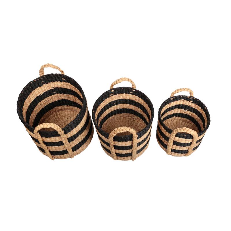Willow Stripe Handwoven Water Hyacinth Nesting Storage Baskets with Handles(Set of 3)