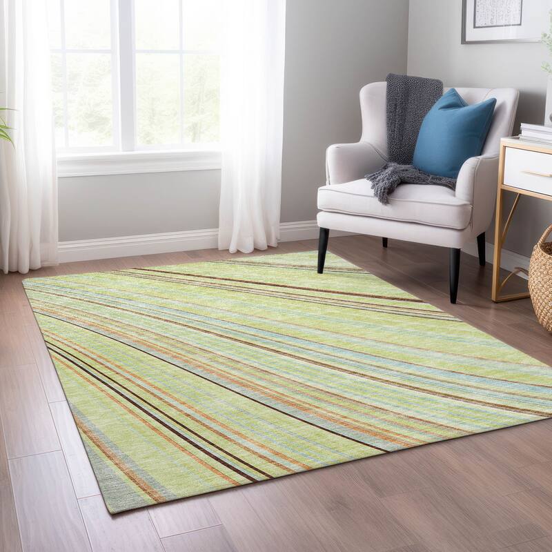 Machine Washable Indoor/ Outdoor Stripe Wave Chantille Rug
