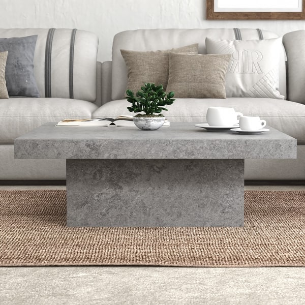 Carmelo 35.4 in Concrete Cool Grey Square Wood Top Coffee Table 35.4