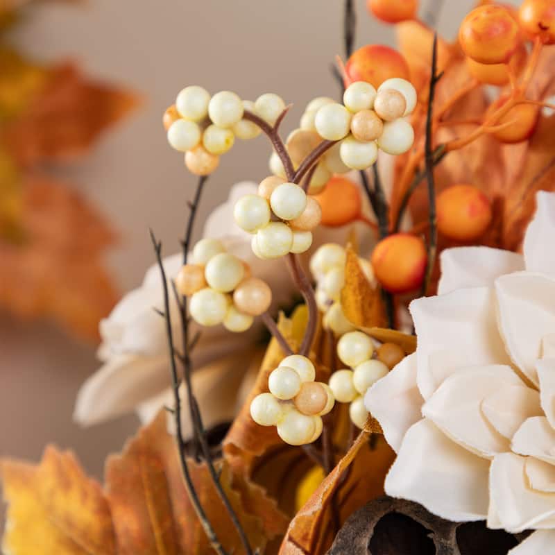 Glitzhome 22"H Fall Dahlia Berry Maple Leaves in Pitcher Floral Centerpiece