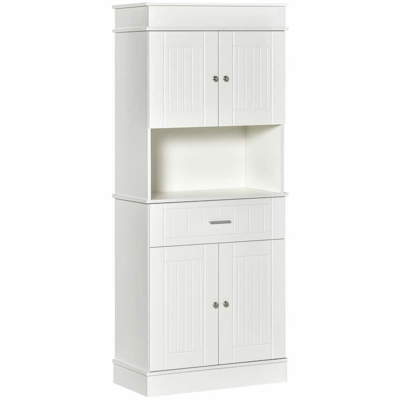 HOMCOM 72" Kitchen Buffet with Hutch, Freestanding Pantry Cupboard with Utility Drawer, 2 Door Cabinets and Countertop, Brown