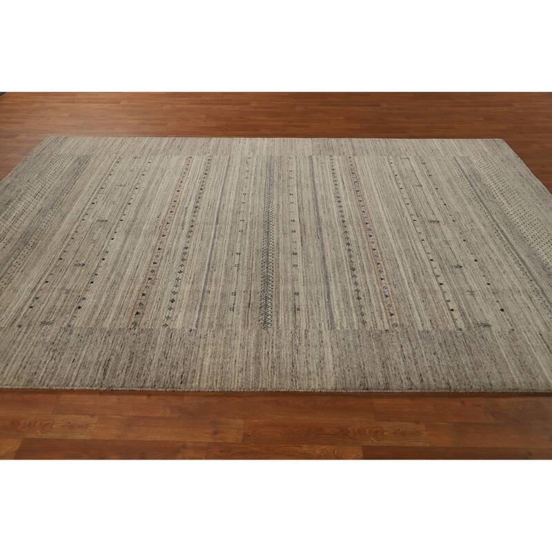 Hand Knotted Oriental 100% Wool Carpet Tribal Tribal Beige & Ivories Gabbeh Area Rug - 9' 9'' X 6' 7''